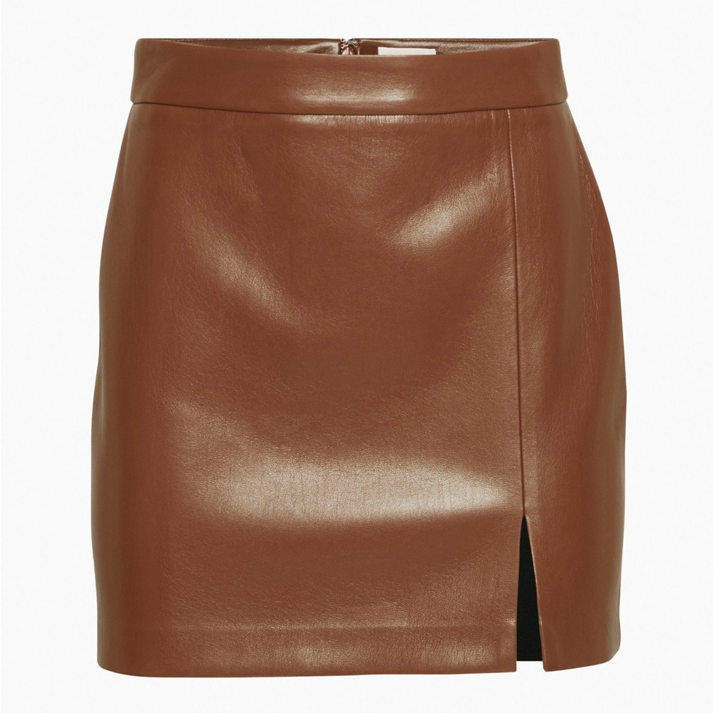 Wilfred Brown Vegan Leather Mini Skirt